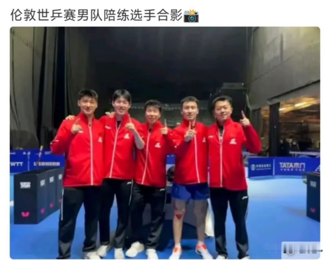 成功不必是我，功臣必定有我
伦敦世乒赛陪练人员，从左至右分别是，薛飞，温瑞博，徐