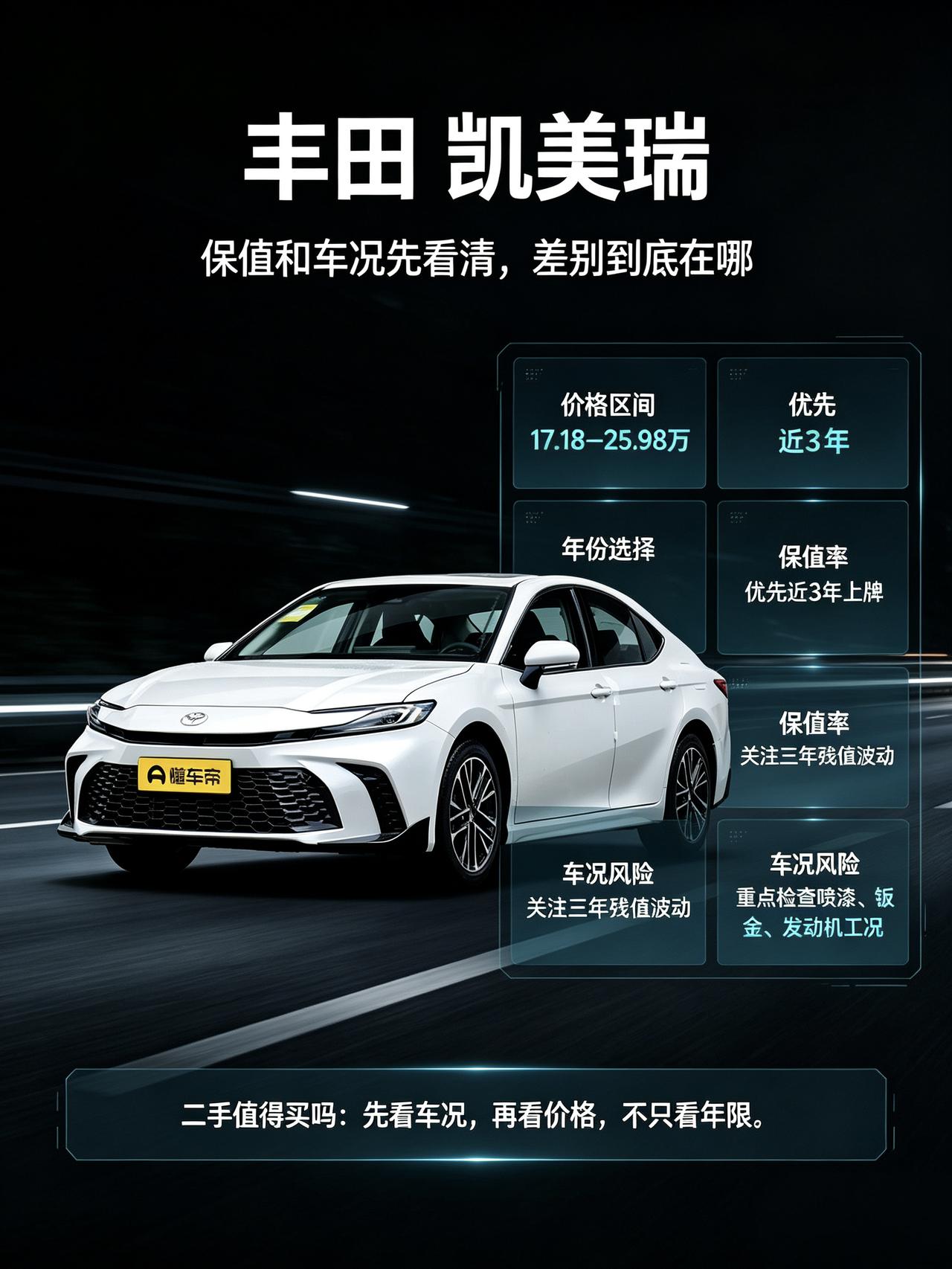 最近陪朋友看二手凯美瑞，跑了好几个二手车市场，真的发现很多人选它上来就只看年份，
