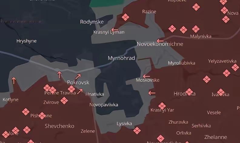 下图一是乌克兰高层公布的红军城-季米特洛夫战场态势图。
看看和俄军公布的态势图有