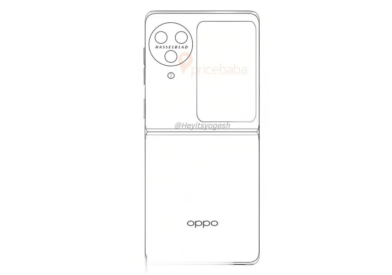 据说是OPPO Find N3 Flip的外观草图，哈苏三摄，绿厂全面普及长焦镜