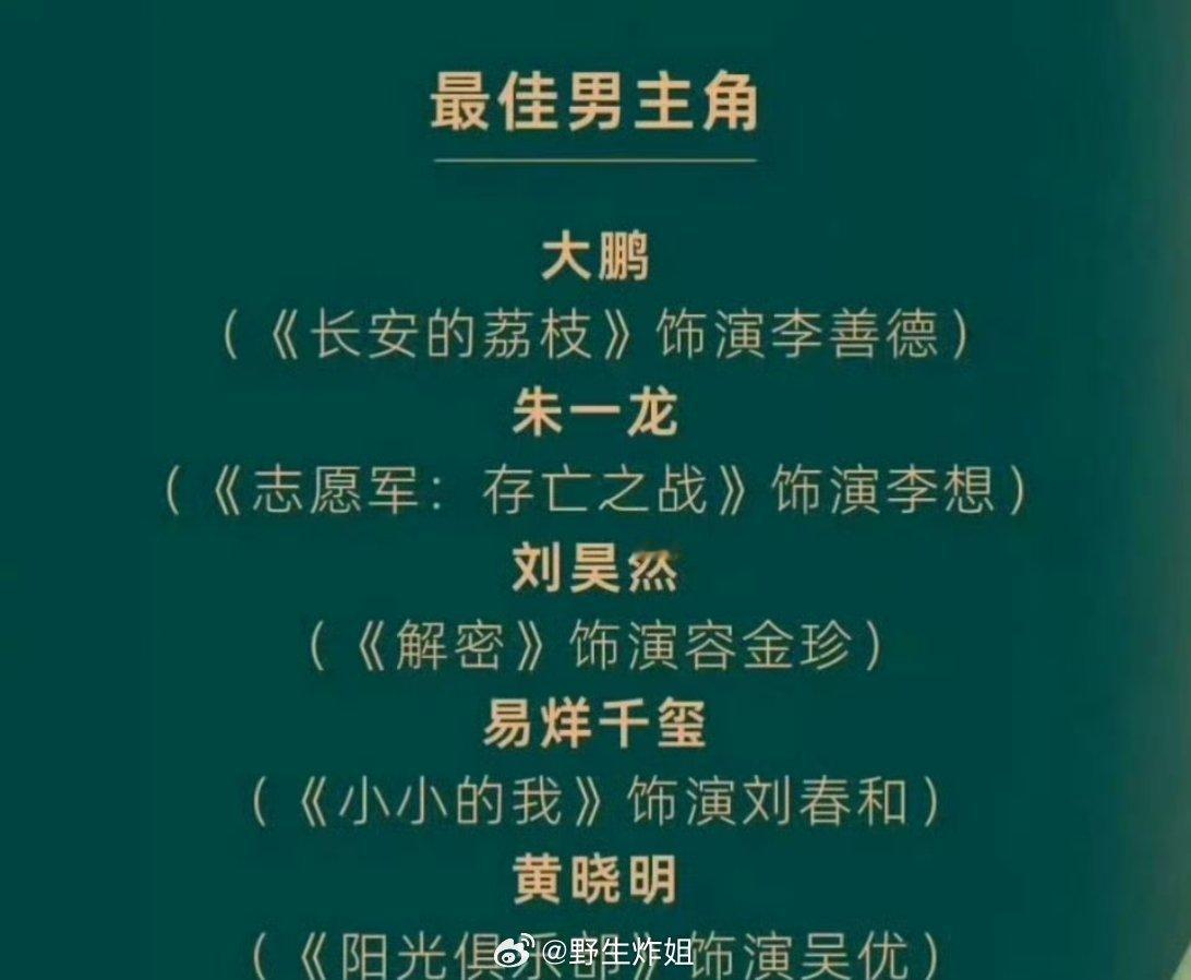 金鸡奖的最佳男主角提名来了，新生代和旧生代都有，这么大型的奖项，流量跟演技的相较