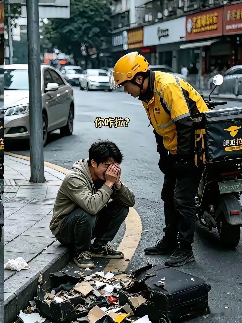 19岁少年深圳街头崩溃大哭，骑手小哥一句话，暖哭了无数人。
月初，一段深圳街头的