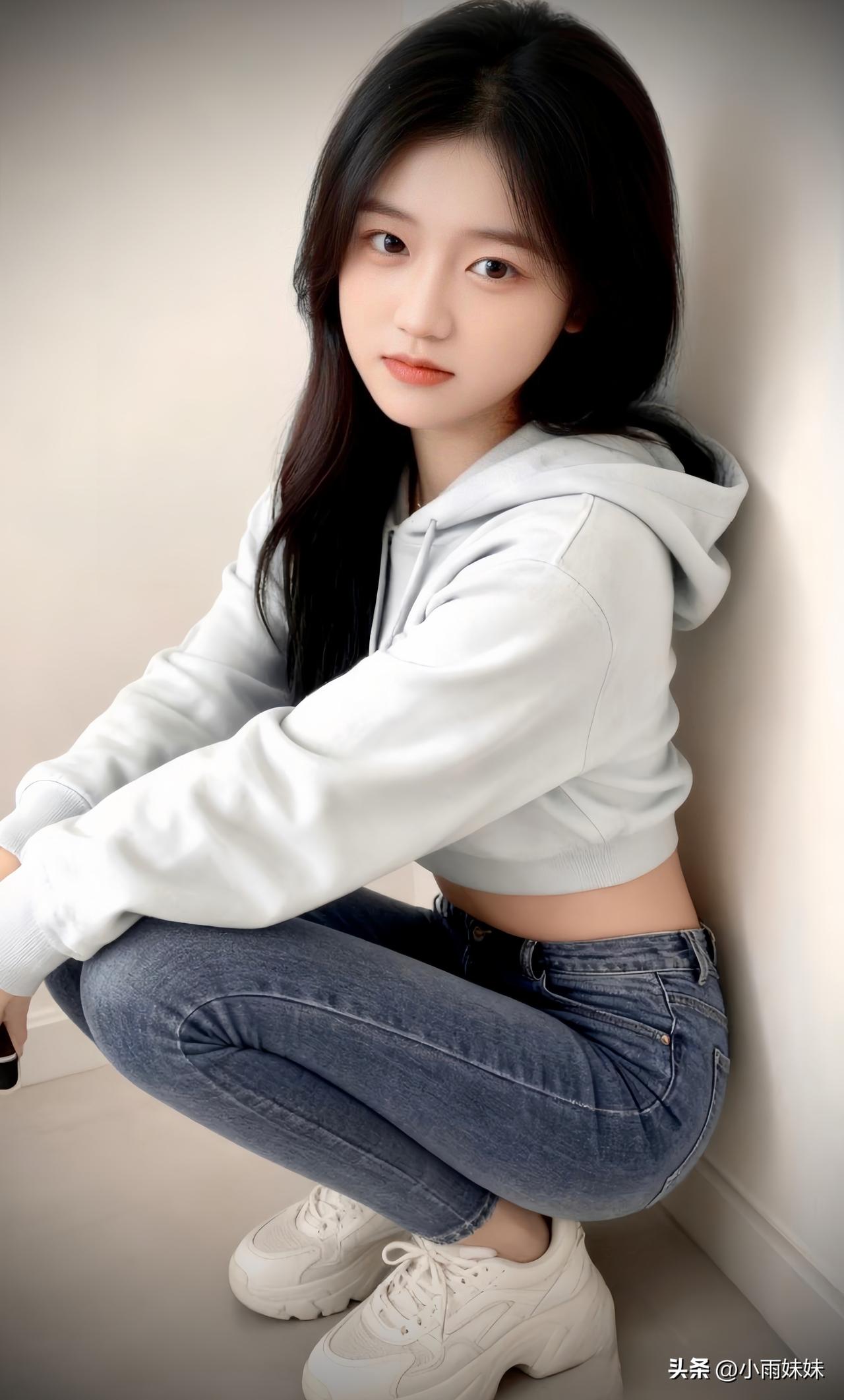 纯欲系穿搭公式被揭秘？白色卫衣搭配露腰剪裁，轻松营造毫不费力的时髦感。简约搭配卫