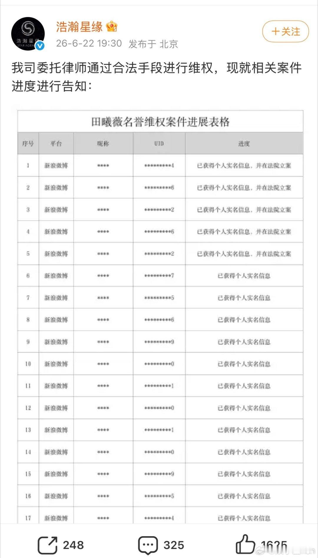 田曦薇方发布告黑名单！ 