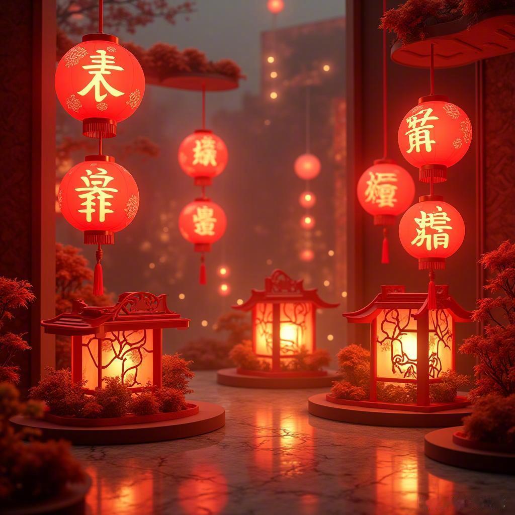 春节的未来科技庆典，光辉的春联与智能家居交相辉映，温暖与科技的完美融合，仿佛置身
