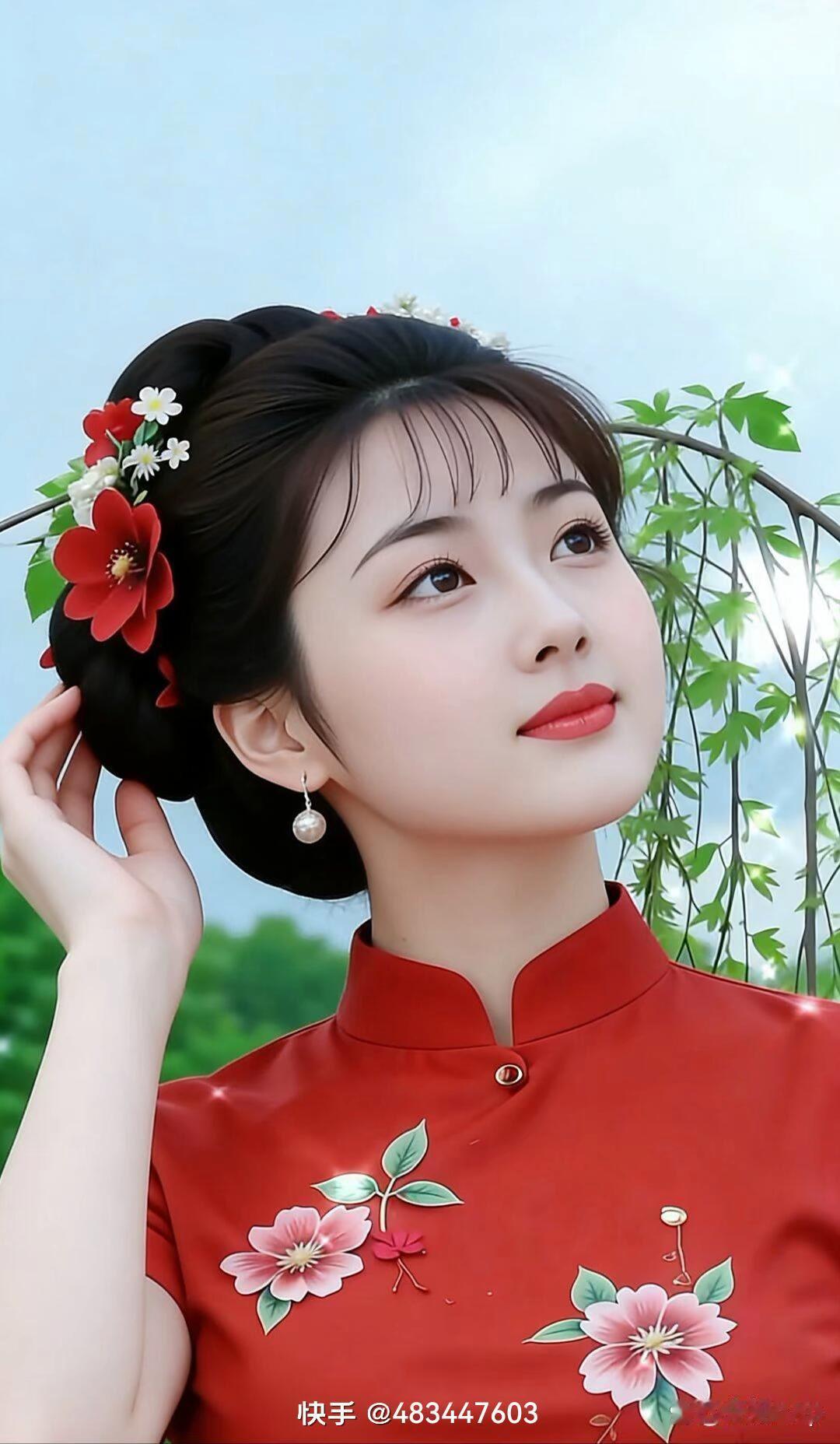 古典红衣美人，花枝招展，韵味十足！🌸💃