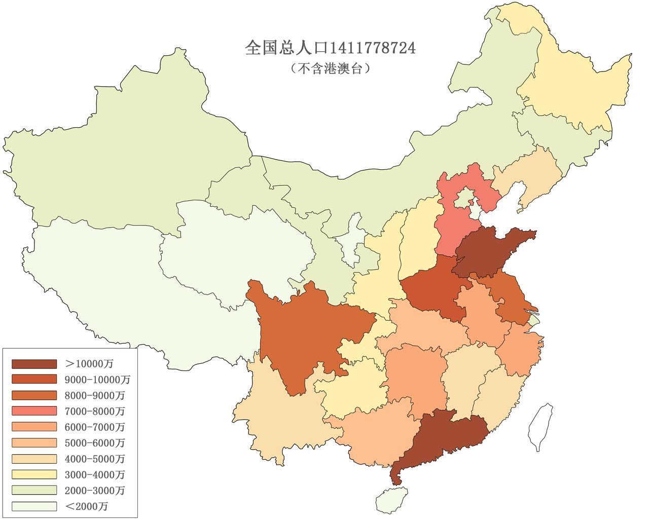 #第七次全国人口普查结果公布# 根据七普数据做了几张地图，对比各省总人口、性别比