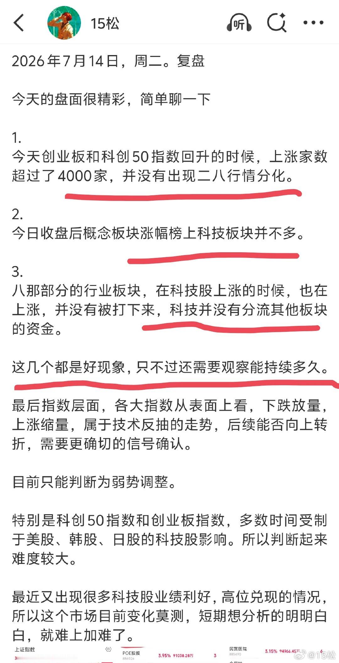 2026 年 7 月 15 日，周三。10:01其实复盘不需要太复杂，点出关键的