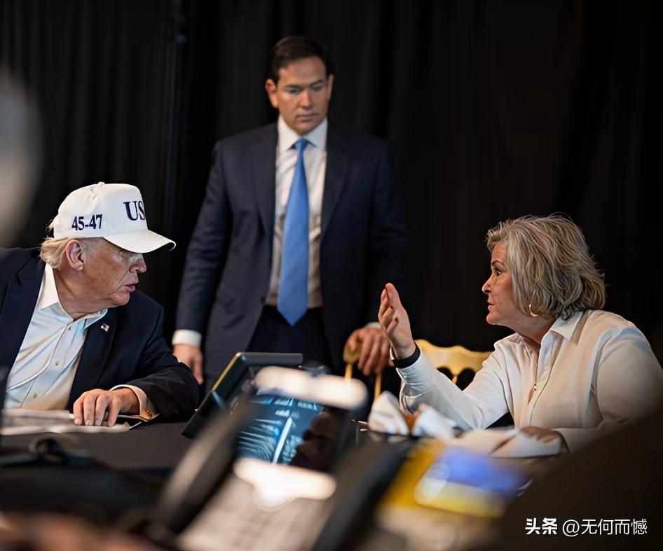 坐在老特对过的女子是谁？在这么重要的场合，她坐的位置比较靠前，离老特也比较近，正