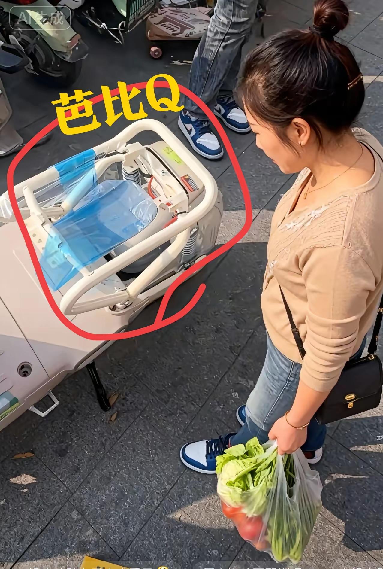 王姐担心的事还是发生了！

   刚买的新国标电动车停菜场门口，

   买菜的