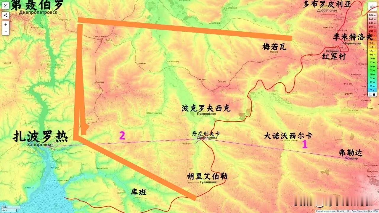恐怖的是，库班和扎波罗热市所处位置挺低的，而旁边一大块高地如果落入俄军手里就能对