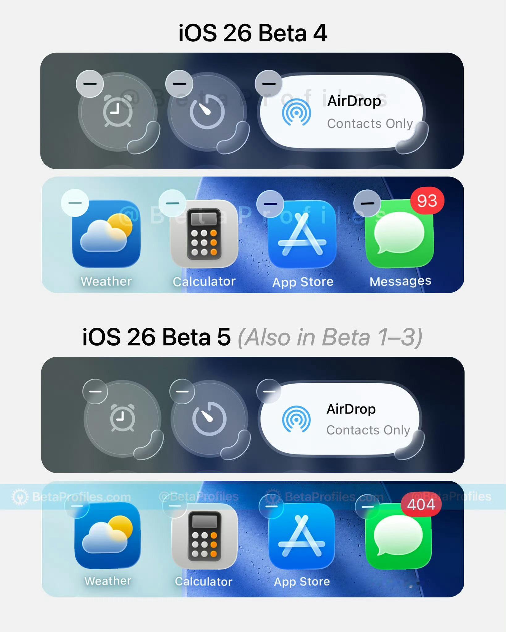 在 iOS 26 Beta 5 中，控制中心和主屏幕的“移除 （–）”按钮再次使