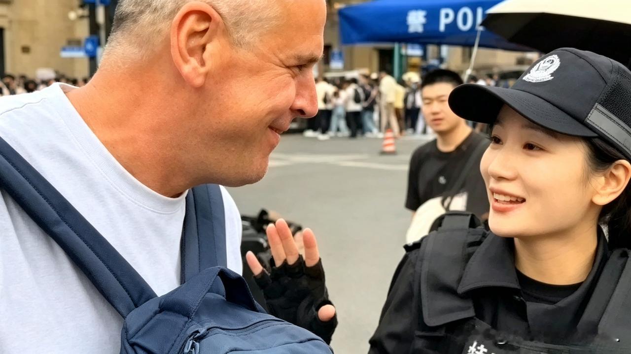 她推开的，不是一只手，是一个时代的仰视。
国庆外滩，人山人海。
一个外籍游客想和