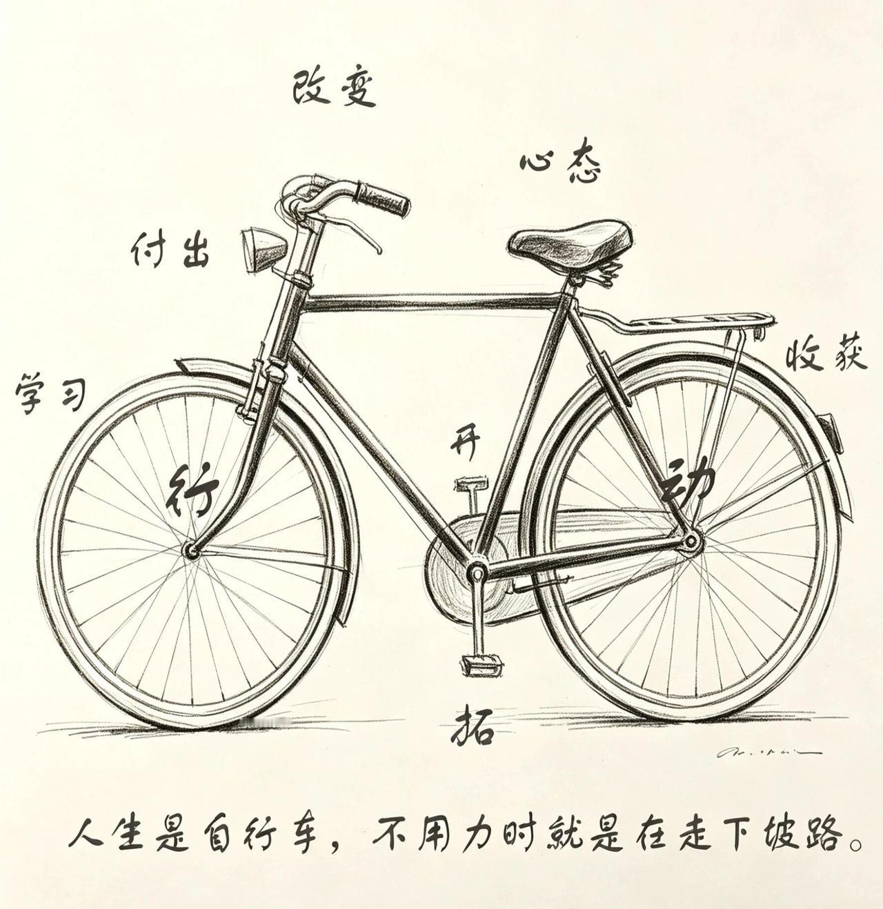 🚲人生就是一辆自行车
你不用力，它不会自己往前走。
更残酷的是——
不用力的时