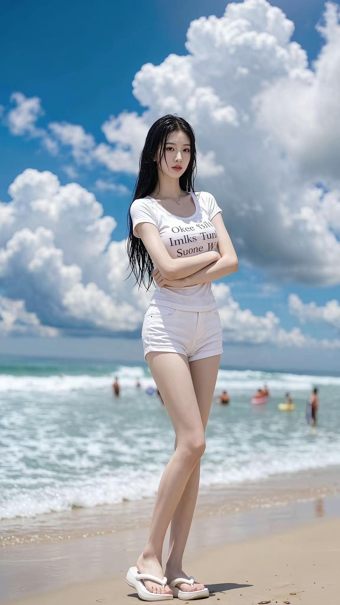 阳光明媚，沙滩上站着一位美女。上联，圆圆缺缺天上月，求下联？ 分享几张美女壁纸