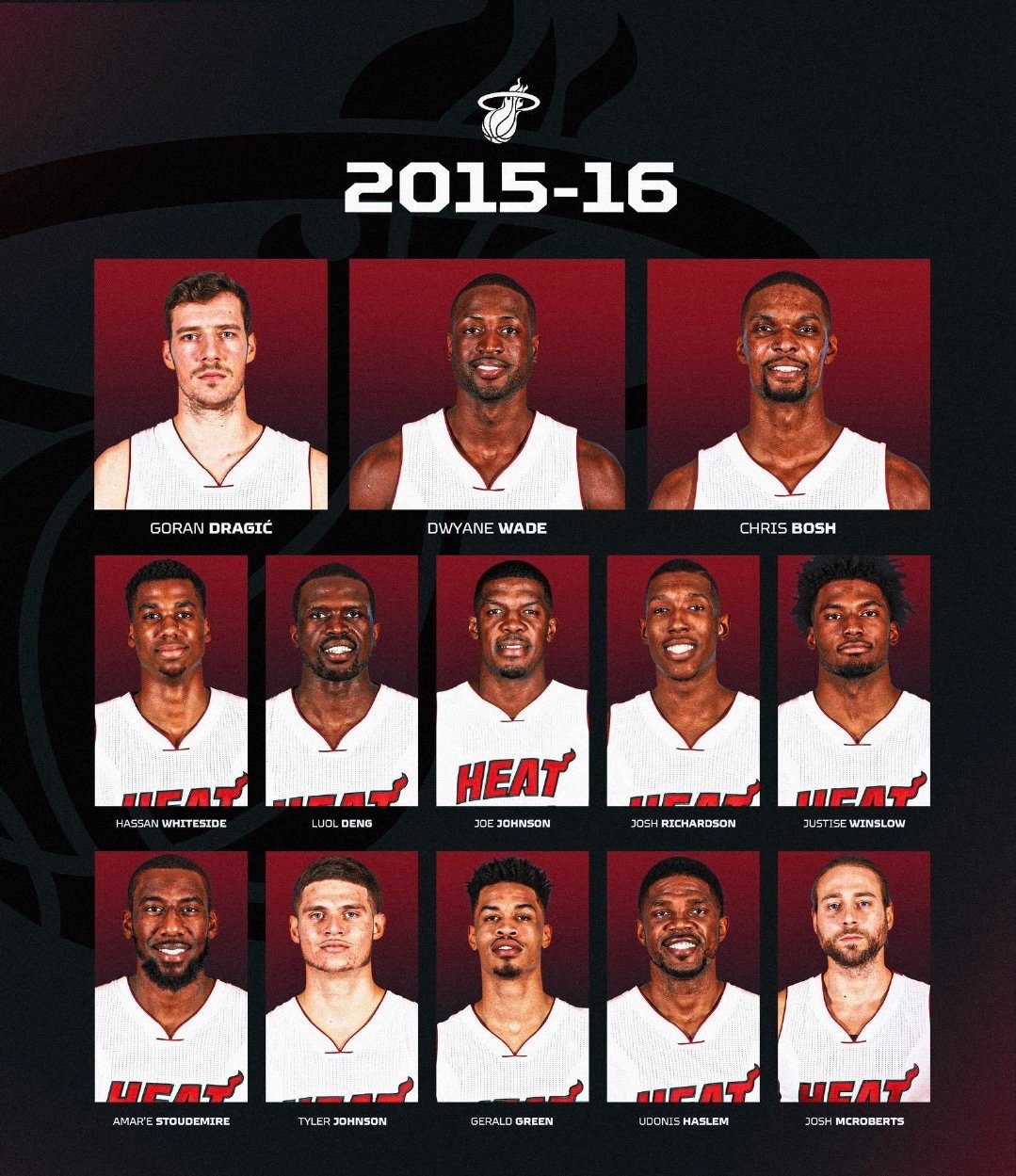 篮天下 2015-16赛季的迈阿密热火队阵容，如果全员健康…Image via 