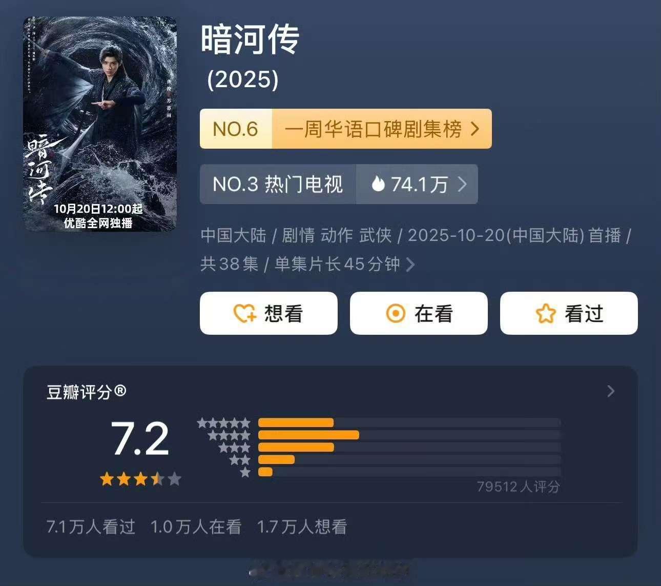 暗河传涨分暗河传豆瓣涨至7.2分暗河传豆瓣涨至7.2分，牛的，[拜托][拜托] 