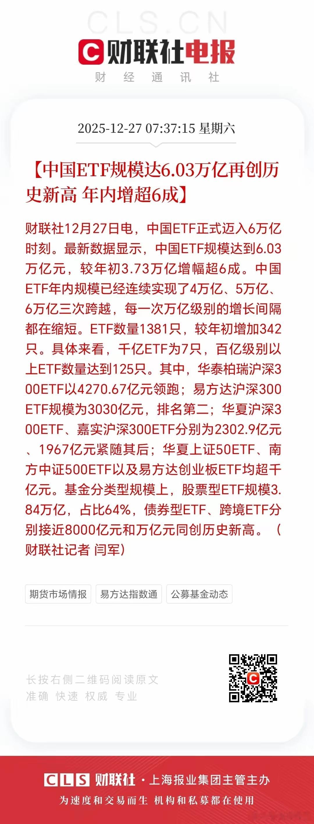 你的收益跑赢ETF了吗？今年真是ETF大年，中国ETF正式迈入6万亿时刻！截至1
