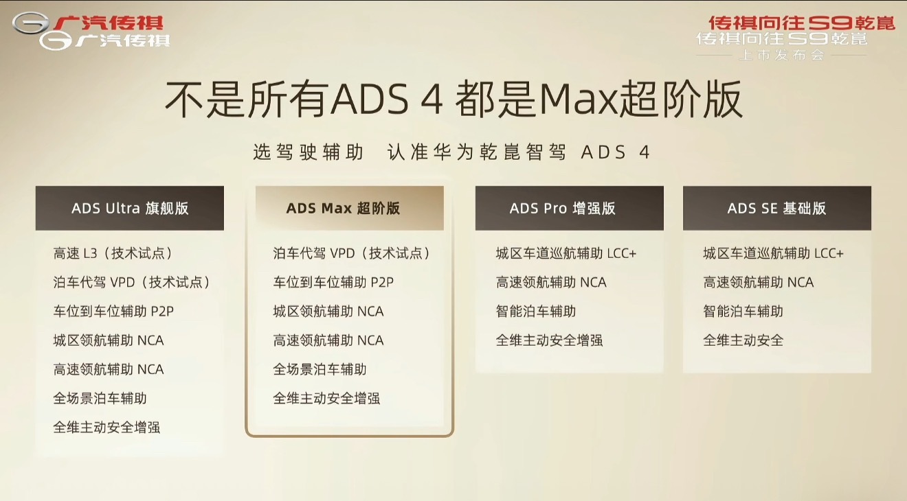 广汽传祺向往S9标配华为ADS 4 Max超阶版，全系标配4驱，限时置换价21.