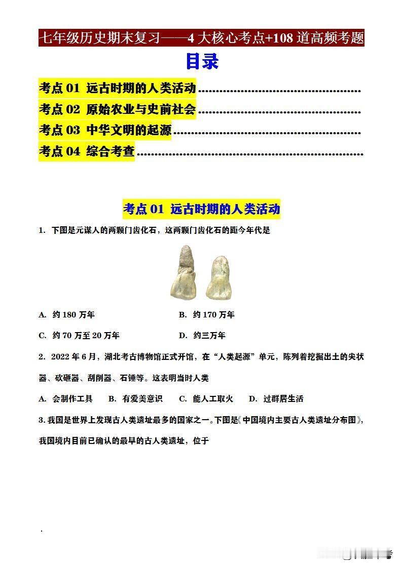 期末将至，同学们，别慌！《七年级历史期末高频考点专练》来助你一臂之力。4大核心考