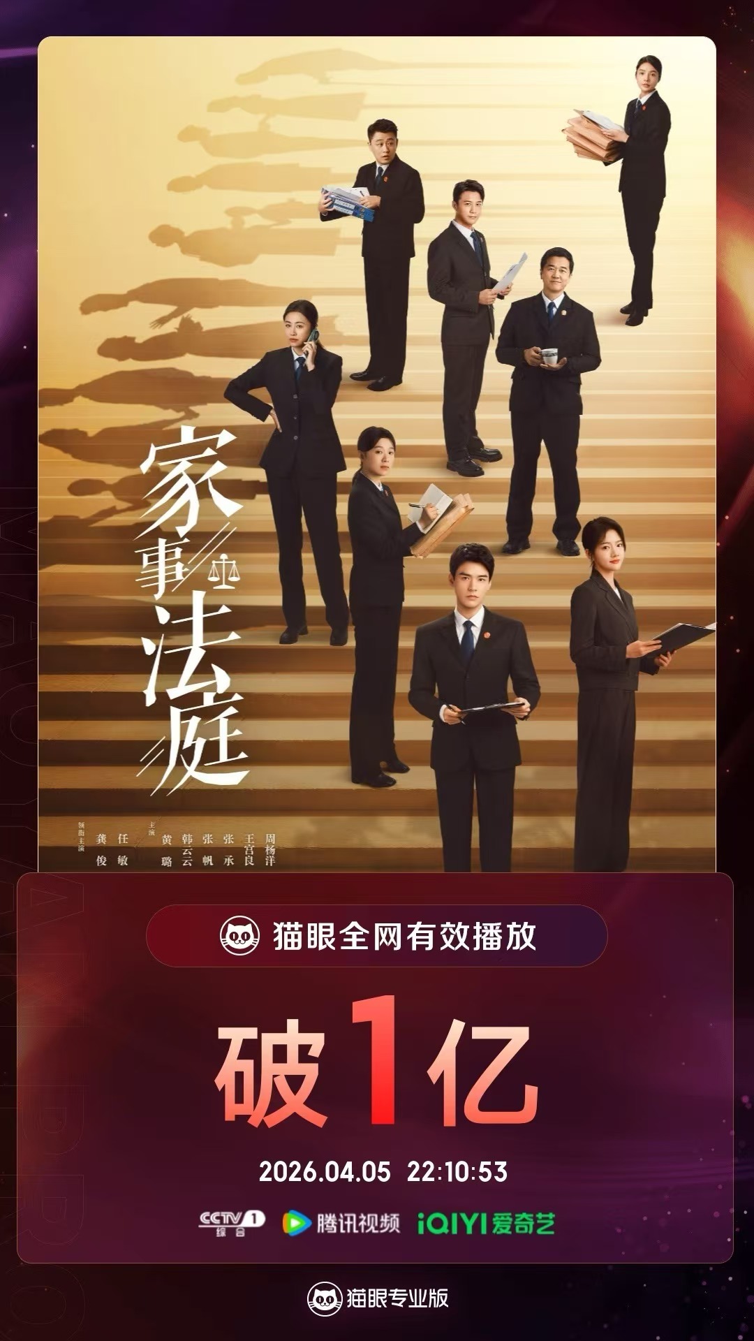 电视剧家事法庭家事法庭有效播放量破亿 据猫眼专业版数据 领衔主演电视剧《家事法庭