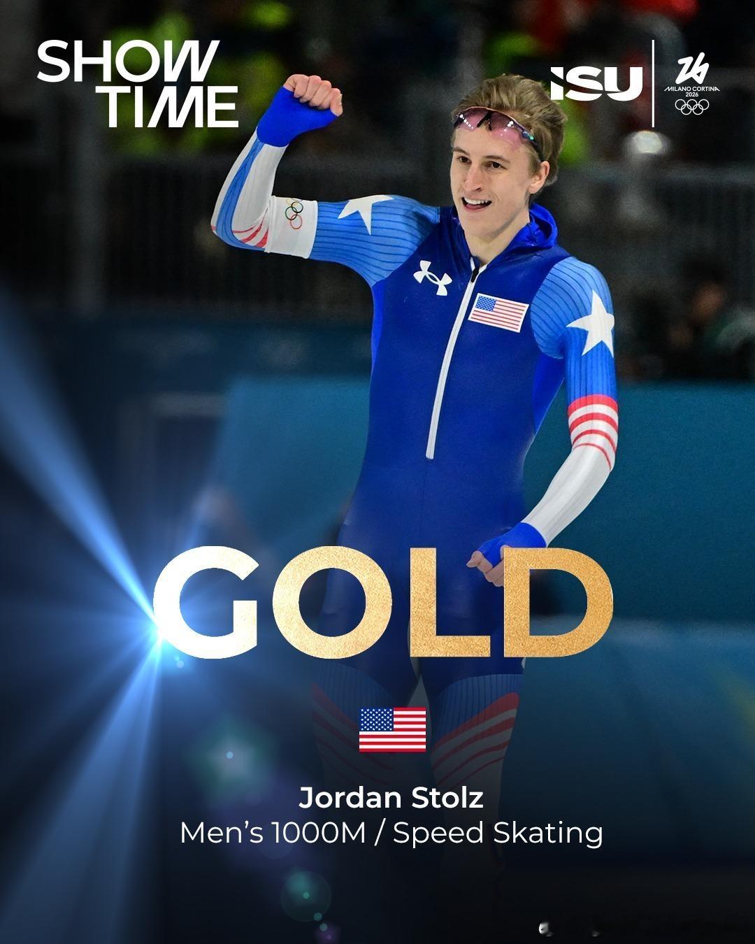 斯托尔兹再破500米奥运纪录美国短道速滑新星乔丹·斯托尔兹在米兰冬奥会男子500