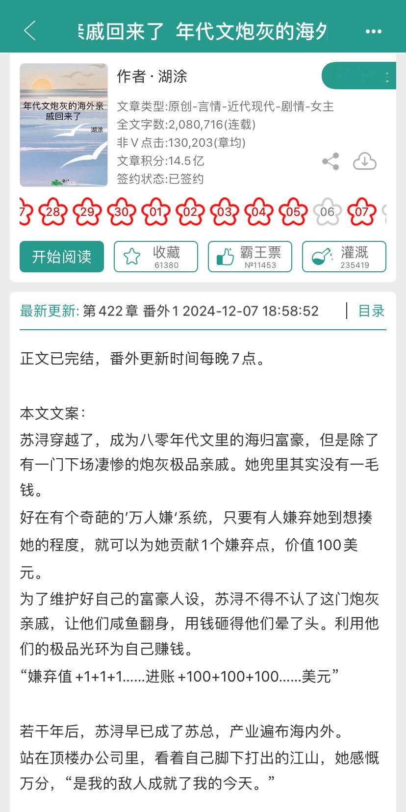 【新文完结📣】本周完结的一些小说：1、《年代文炮灰的海外亲戚回来了》作者：湖涂