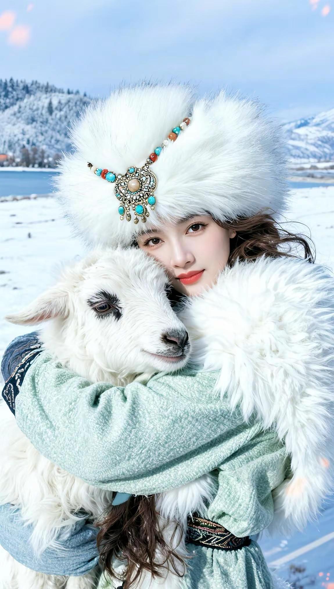 AI胶片风高原抱羊写真 ai创作全新升级 ai写真 雪山 高原