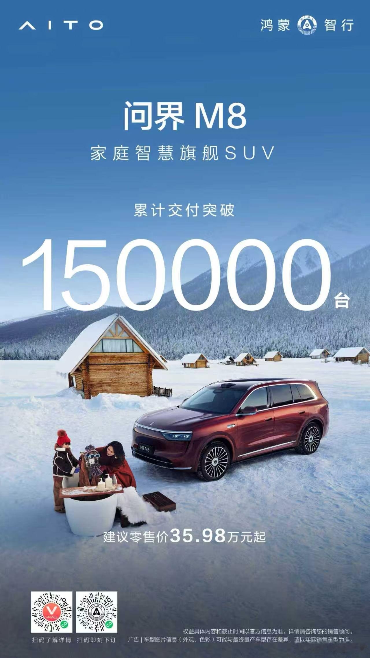 15万份信任，铸就高端家庭出行标杆！问界M8 上市8个月交付突破15万辆，当之无