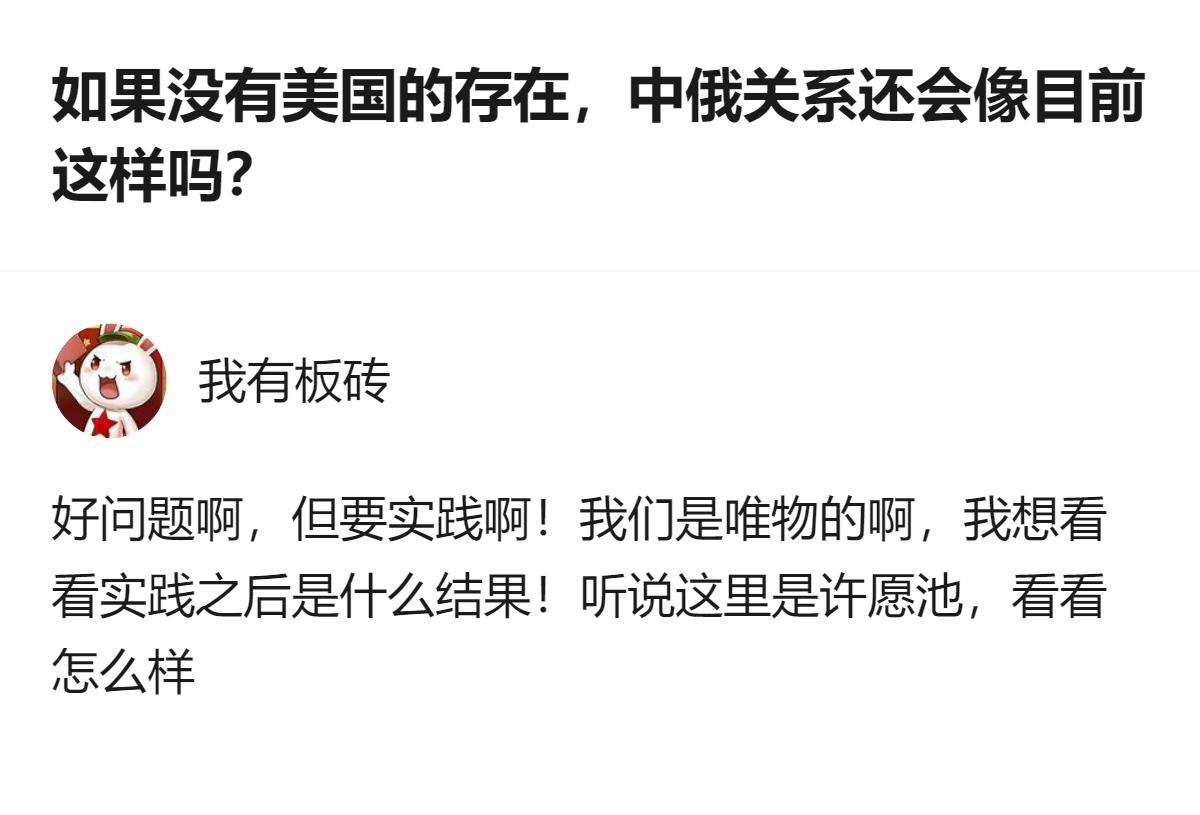 从现有信息看，针对“没有美国的存在中俄关系是否还会像目前这样”的讨论，回答里明确