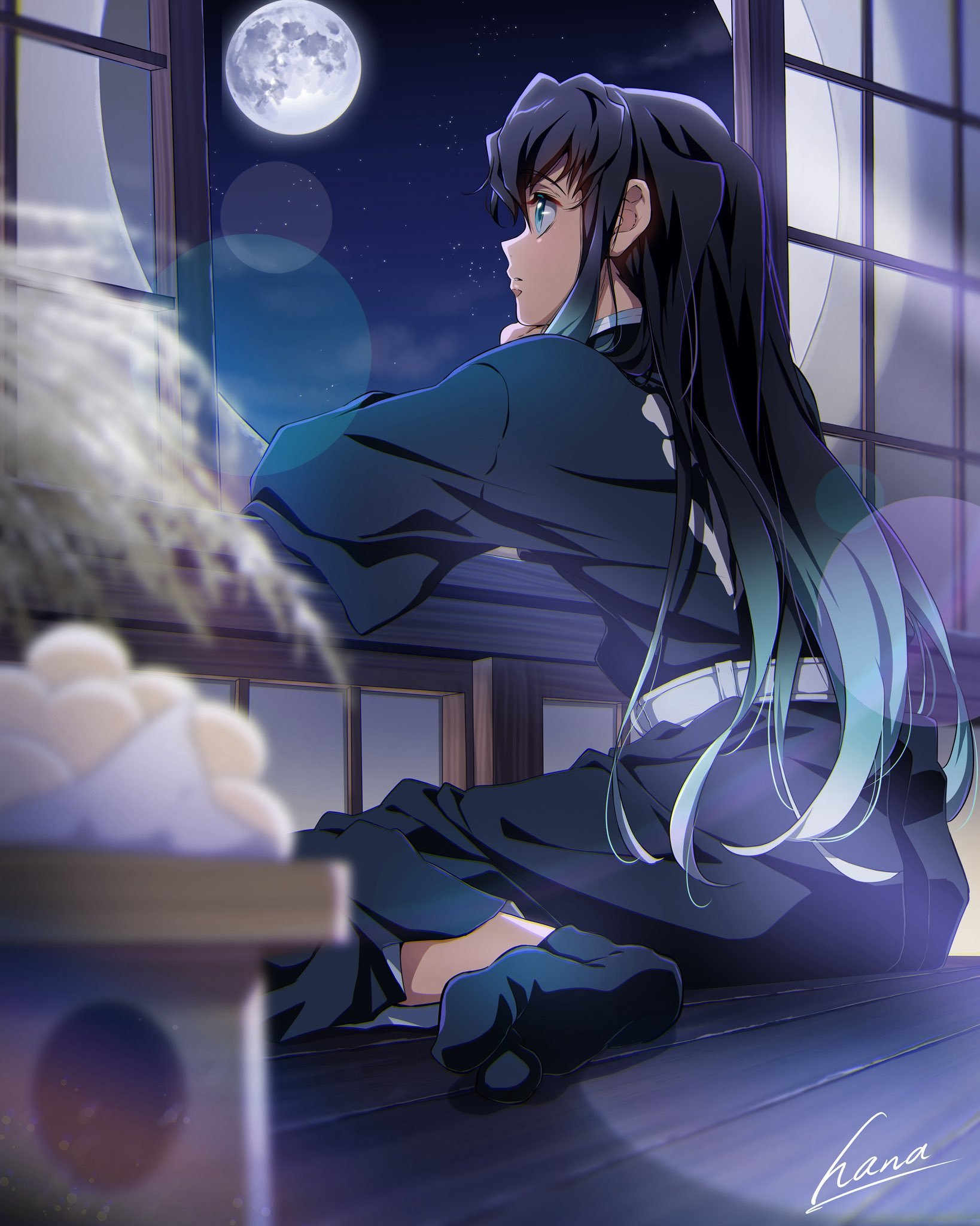 鬼灭之刃动漫追番团 就这个时透无一郎中秋节赏月好美的画面.[打call]绘：ha