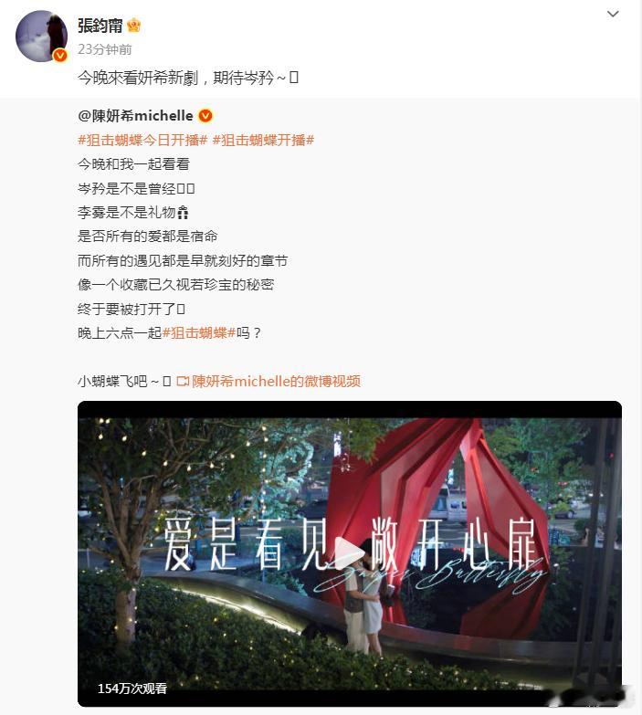 张钧甯给陈妍希打call  张钧甯打call陈妍希新剧《狙击蝴蝶》，姐姐们的友情