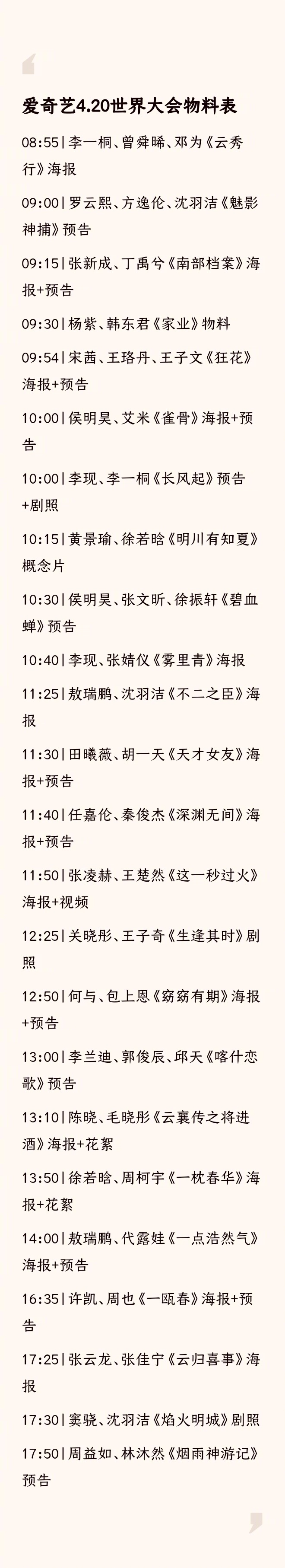 🥝世界大会的物料表出来了！看这架势，4.20那天肯定要猛刷一波海报和预告了，先