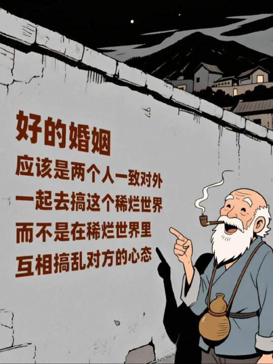 好的婚姻 应该是两个人一致对外一起去搞定这个稀烂世界 而不是在稀烂的世界里，互相