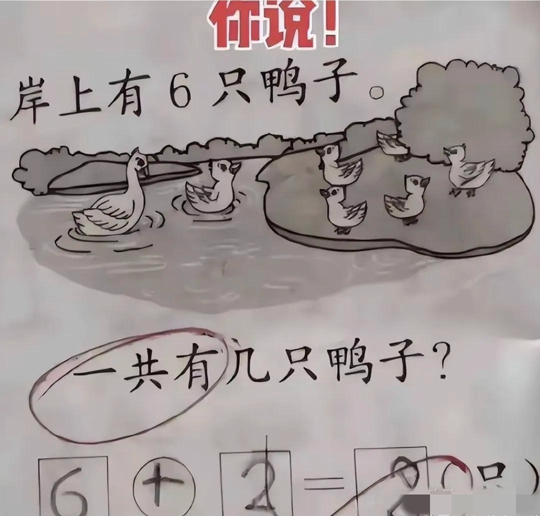 李女士气冲冲地去找老师理论，说她儿子的作业怎么能判错，她儿子写“6+2=8”怎么