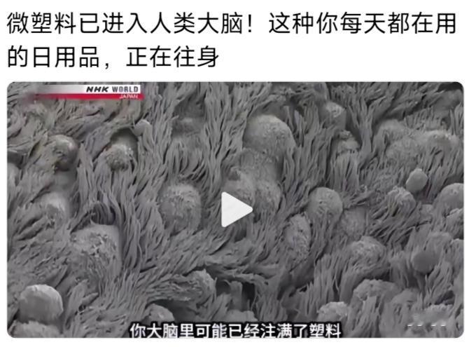 太可怕]！有人说如果塑料制品过度使用不当，微塑料可能会注满大脑。

尽管微塑料对