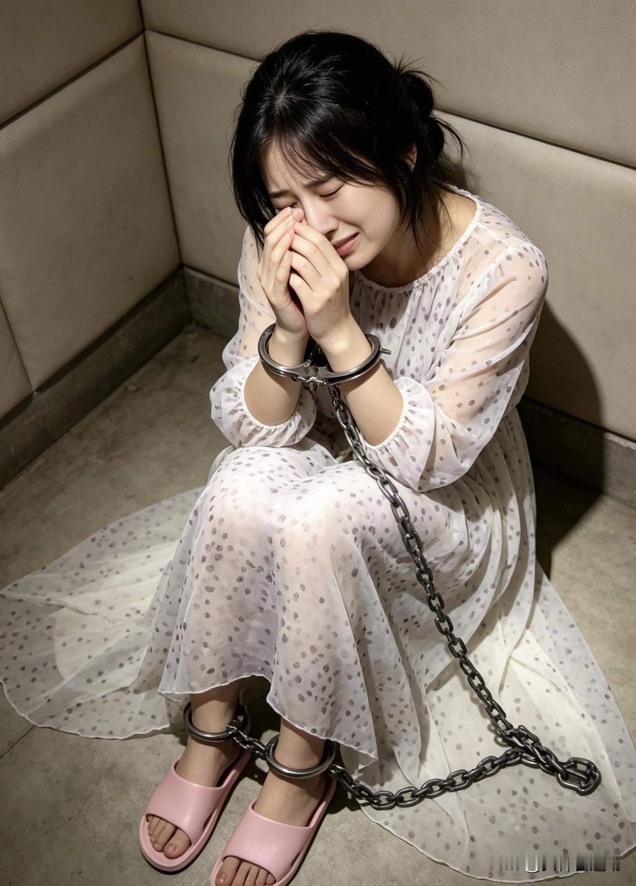 冰冷镣铐上身，所有风光尽散，等待她的是牢狱煎熬与世人冷眼。重刑女囚戴沉重脚镣有必