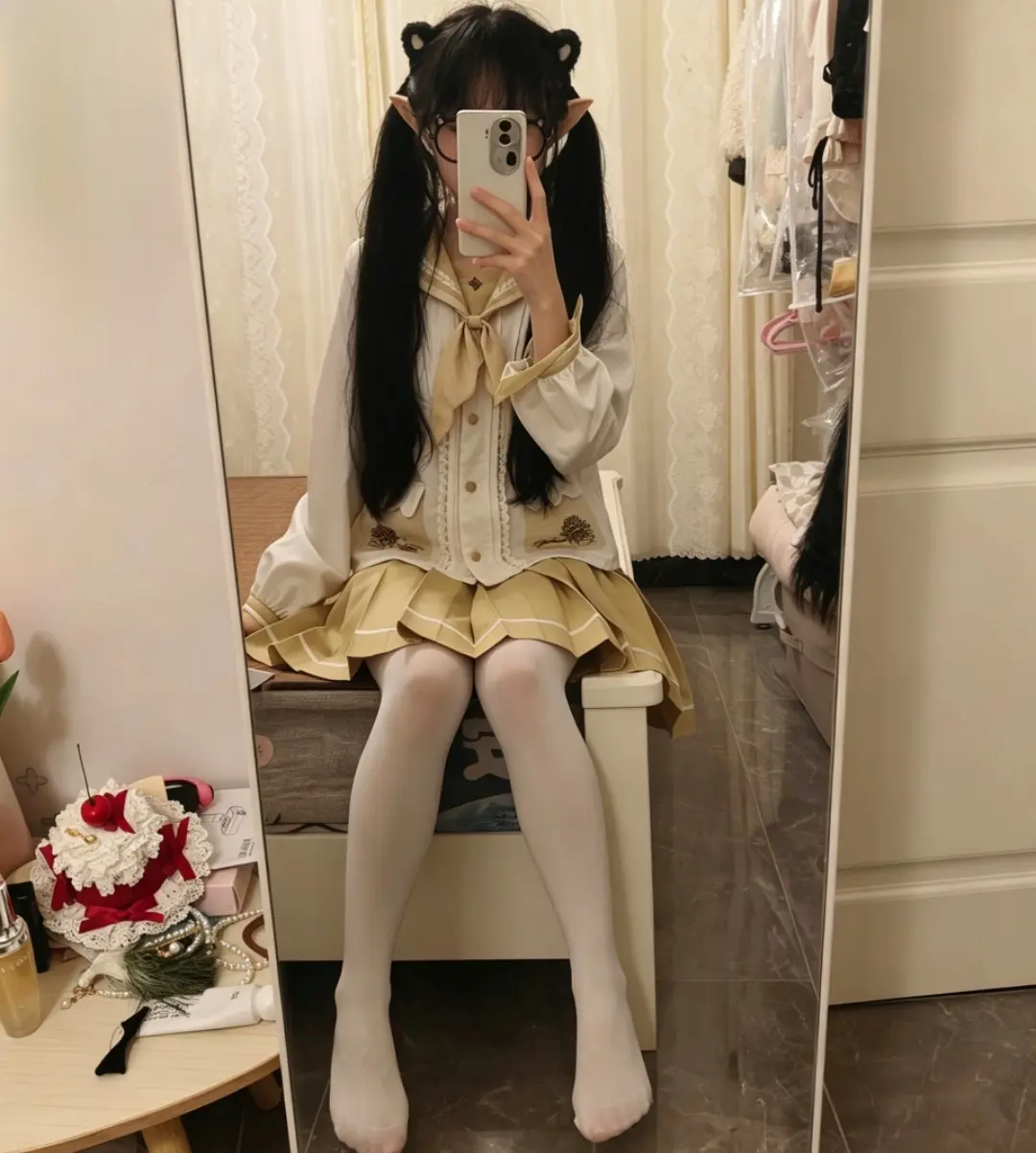 甜妹 水手服 JK 夏天 对镜拍