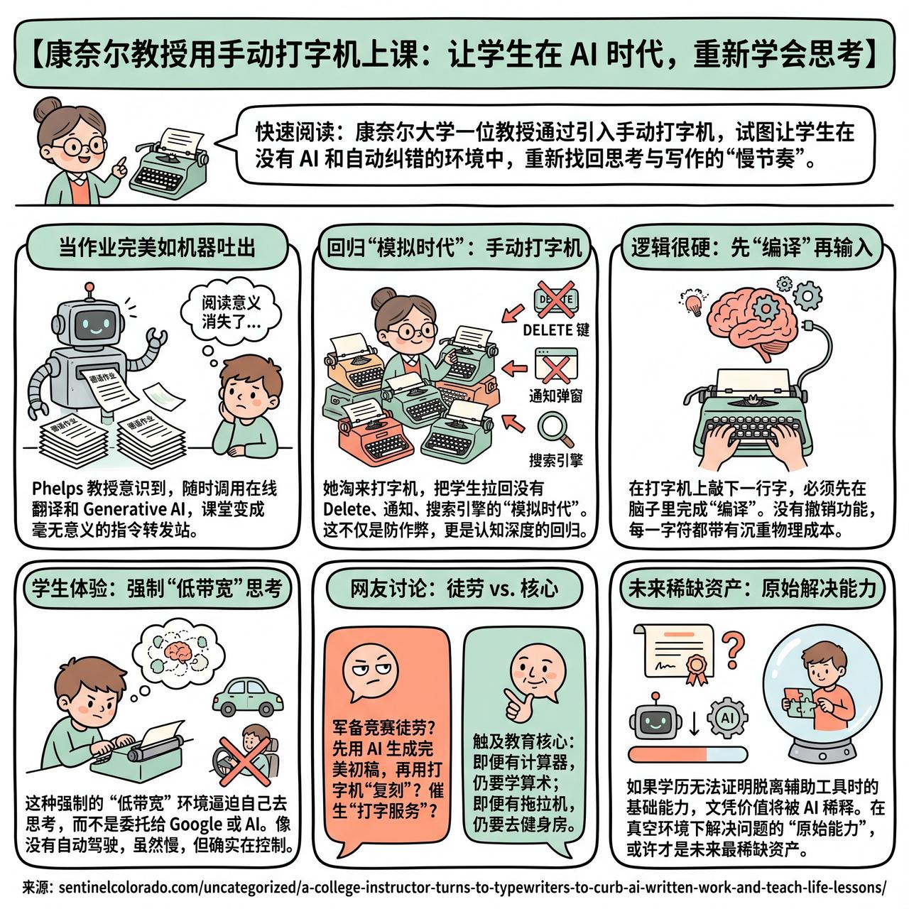 【康奈尔教授用手动打字机上课：让学生在 AI 时代，重新学会思考】

快速阅读：