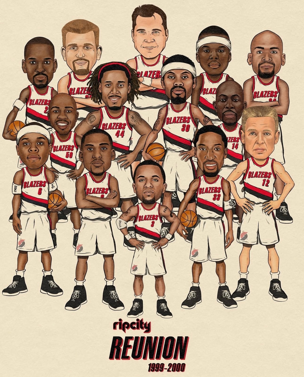 1999-2000赛季的开拓者队阵容插画，一个让我们成长的时代！Image vi
