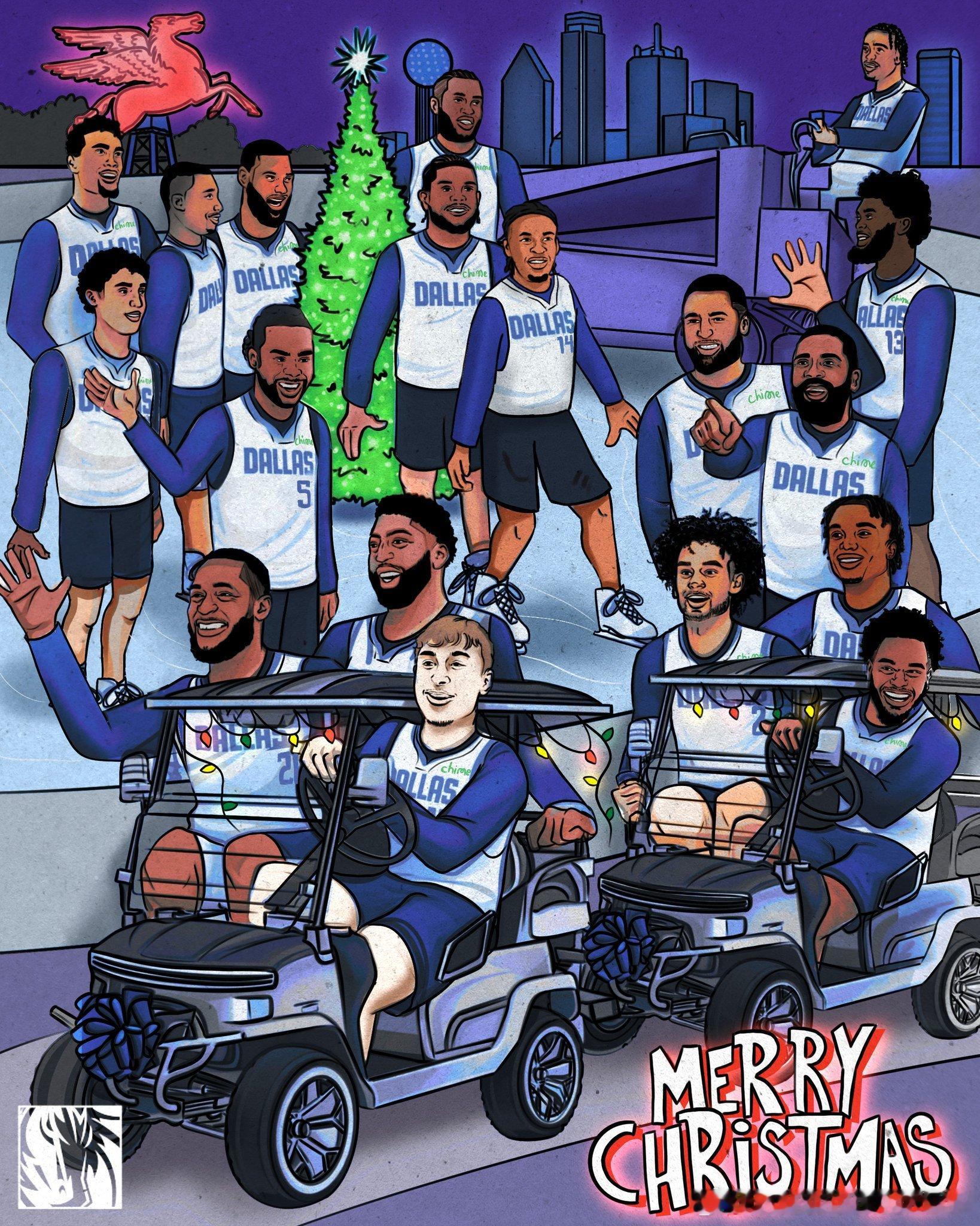 独行侠全队祝各位圣诞节快乐🎄友情提示：如果想收看明早6点的比赛，现在应该睡了，