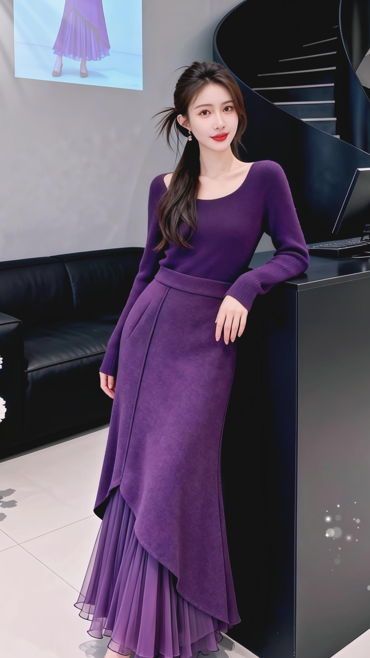 穿搭 女装 时尚 半身裙 紫色