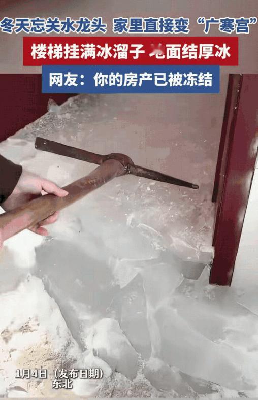 笑不活了！东北一对夫妻出门忘关水龙头，回家开门的瞬间直接傻眼——全屋地板结了厚厚