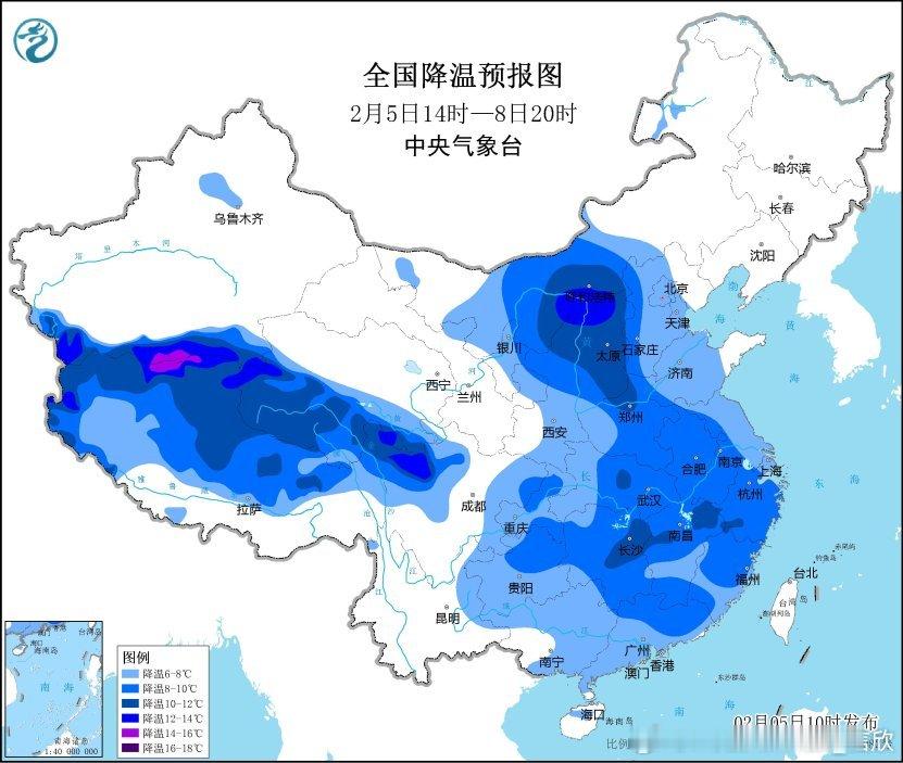 蛇年首个寒潮预警  今天上午中央气象台发布了寒潮蓝色预警，2月6日起新一股强冷空