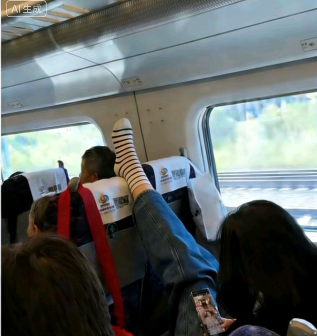 高铁现豪横脚丫，小姐姐脱鞋脚踩前座靠背，正前方两位老人全程沉默。如果你在旁边，你