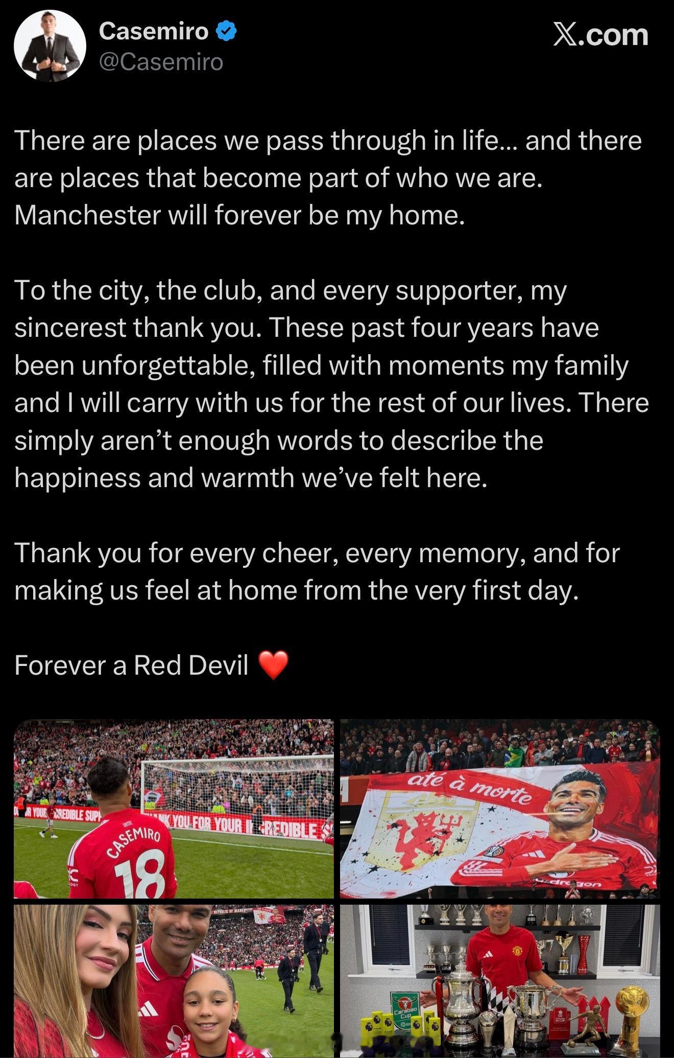 再读卡塞米罗在昨晚比赛结束后更新的推特：人生海海，你们很特别🔴⚪️⚫️“我们这