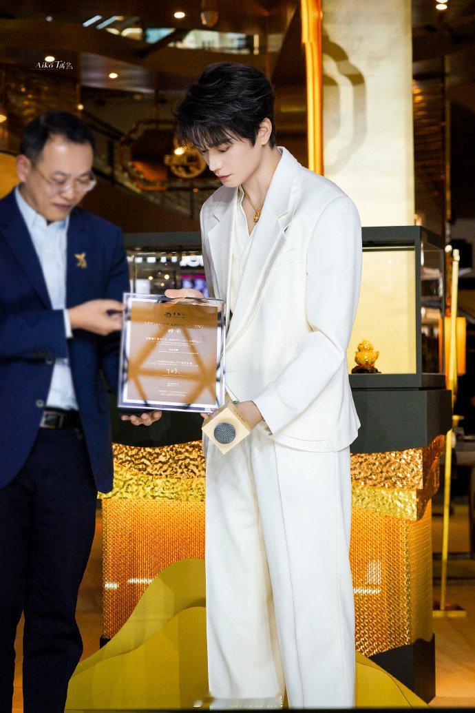 丁禹兮往那一站就是金字招牌 丁禹兮以简约造型亮相活动现场，搭配的马蹄铁黄金项链成