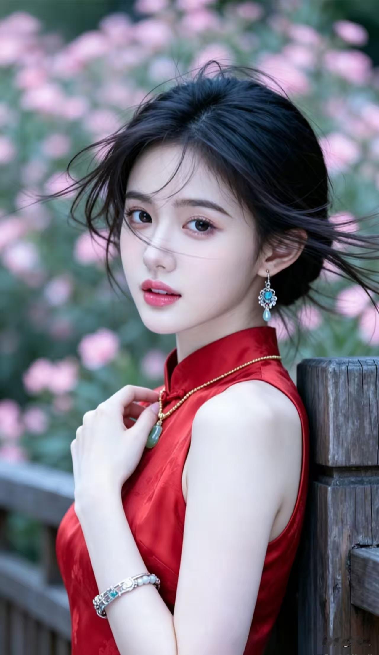 天净沙·红妆映花
红裳芳丛凝香，
风姿暗染春光。
花影清风逐往，
一身红韵，
悠