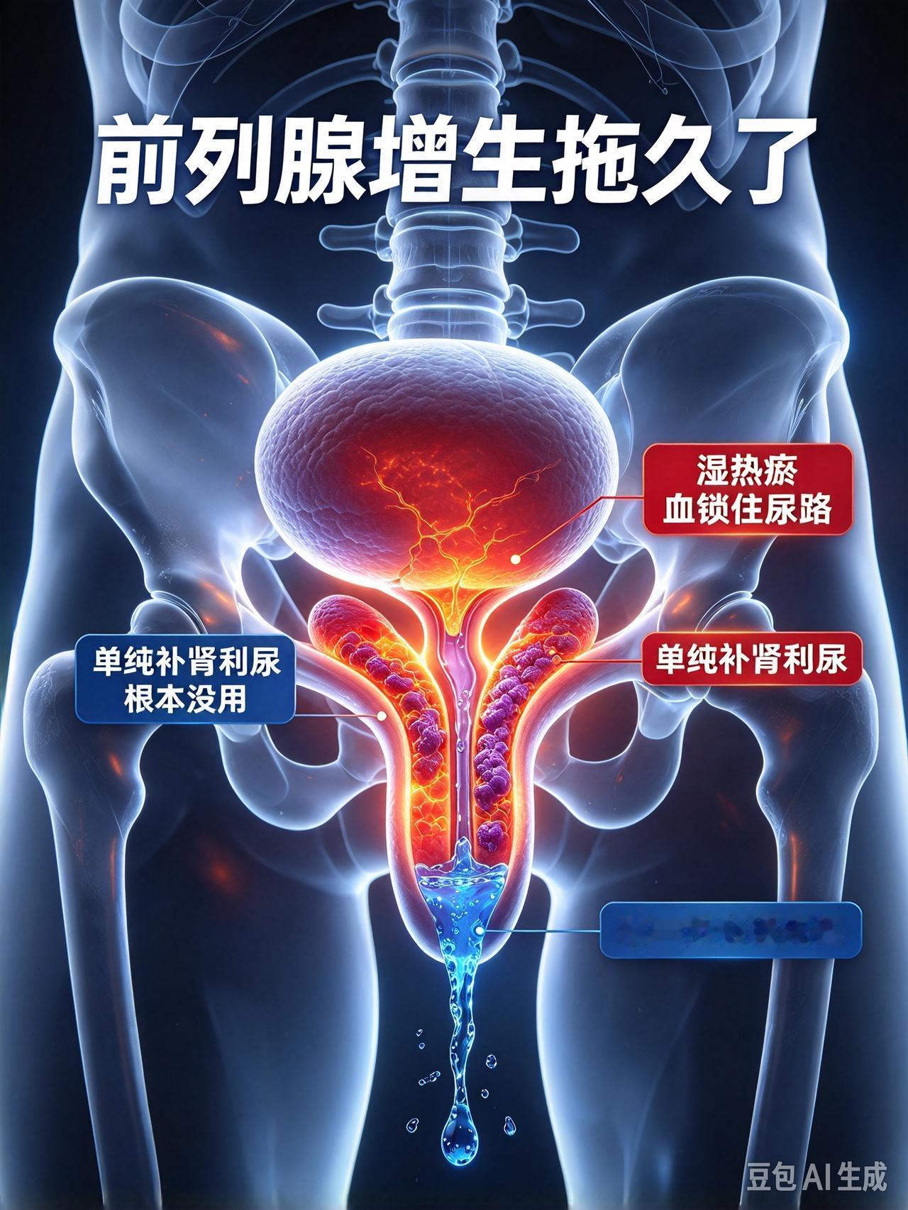 前列腺增生拖久了，湿热瘀血像“堵水管”锁住尿路！单纯补肾利尿根本没用，第一步必须