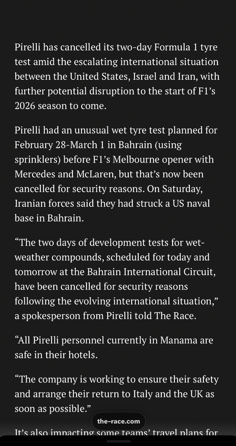 最近因为中东波及的巴林雨胎测试取消部分工作人员滞留 印第安维尔斯赛人员滞留 集训